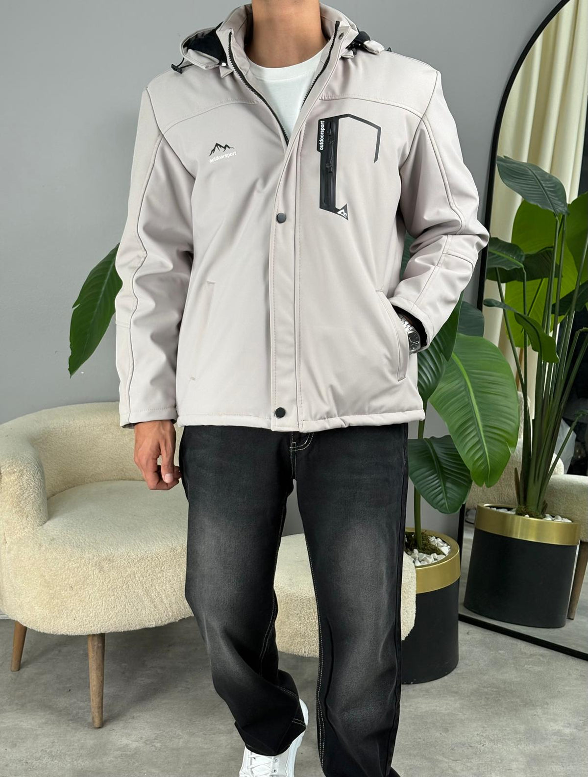 İçi Polar Softshell Mont Krem