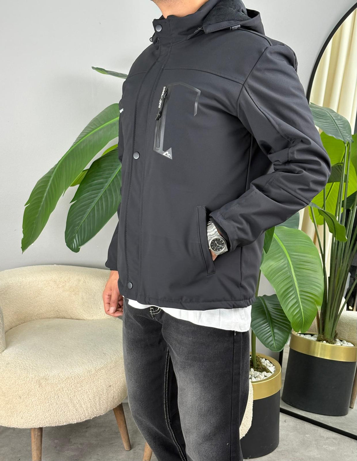 İçi Polar Softshell Mont Siyah